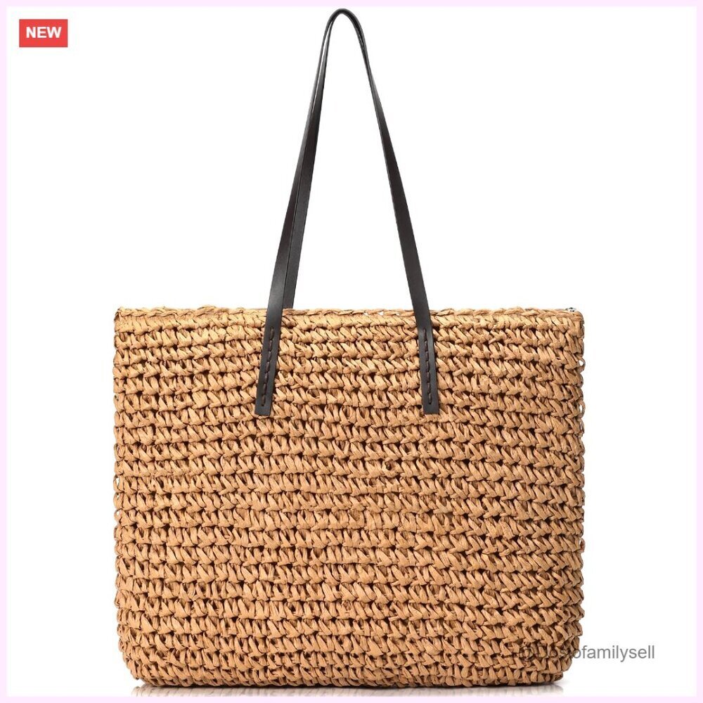 Large Woven Straw Tote Bag Waterproof Beach Travel Foldable